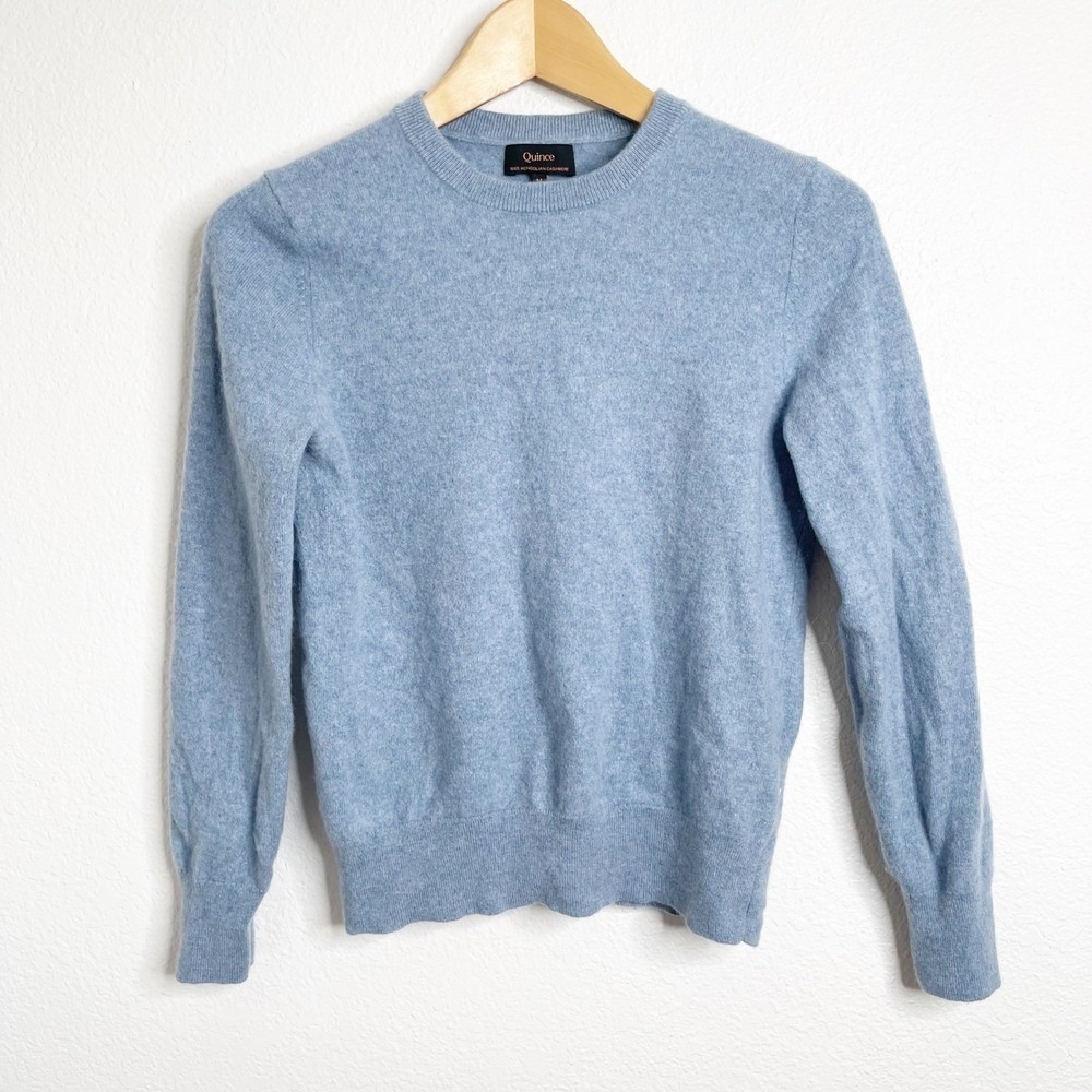 Quince Womens 100% Mongolian Cashmere Crewneck Sweater Light Blue Size Medium